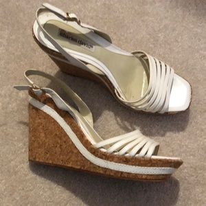 Charles David sz 9 1/2 white strappy heels. Wedge cork sandals.